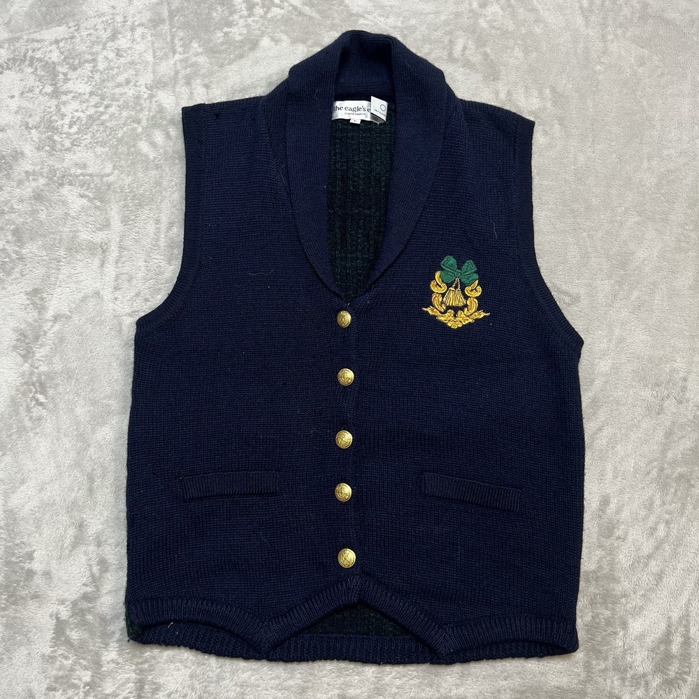 Vintage 90s Eagles Eye Sweater Vest Button Up Sleeveless Plaid Preppy Womens LG